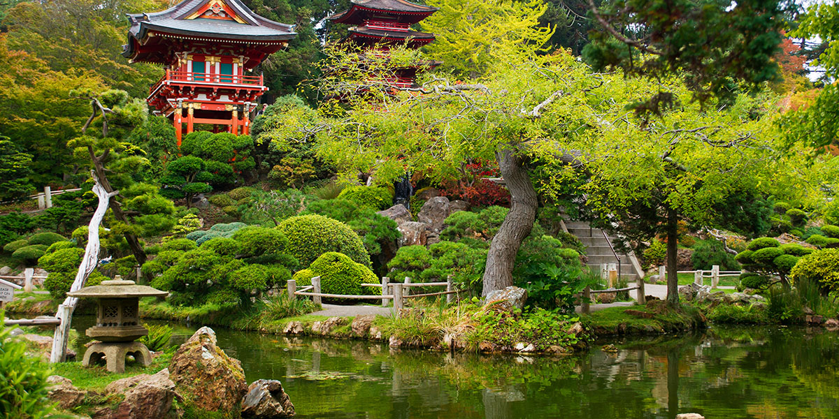 View of the Japanese Tea Garden inside Golden Gate Park, San Francisco