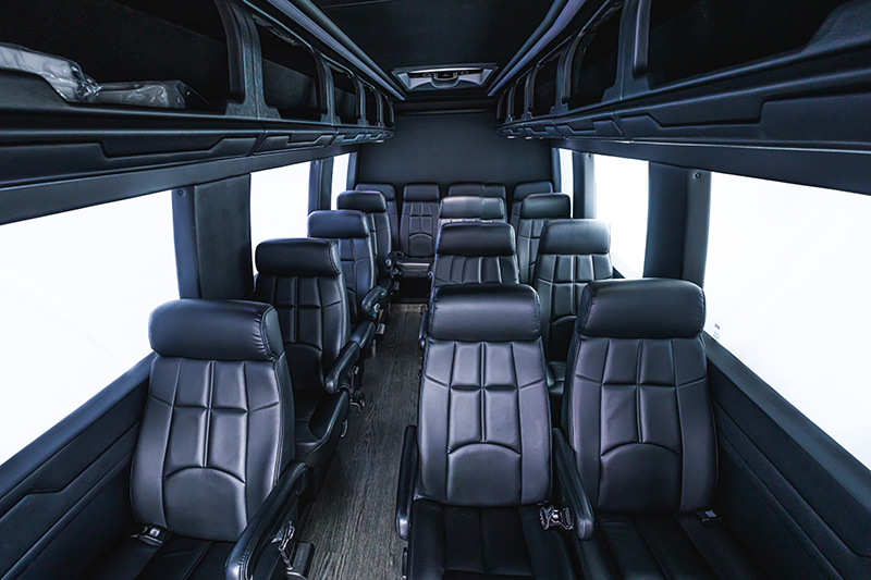 Interior view of Mercedes Sprinter van rental available at Master's Transportation's Oakland location