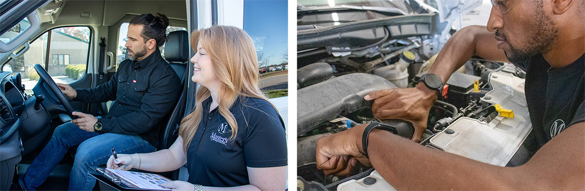 vehicle service techs inspecting bus