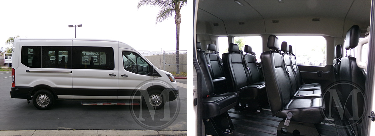 Interior and exterior of 10 passenger Ford Transit van