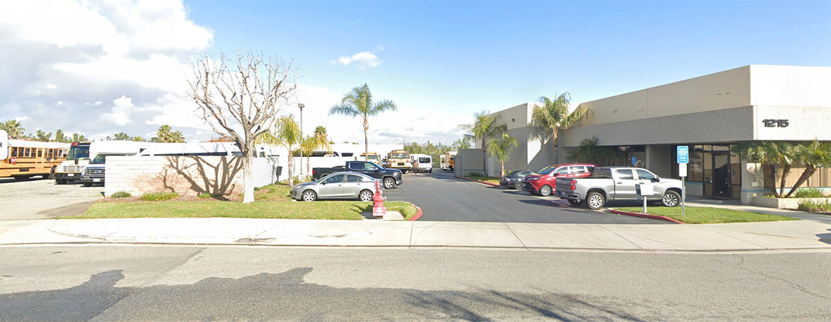 Exterior view of Master's Transportation's Los Angeles bus dealership