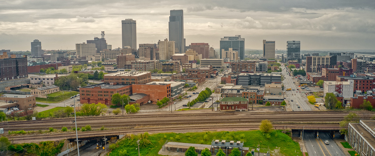 Aerial view of downtown Omaha, Nebraska